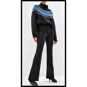 NWT GAP High Rise Stretch Ponte Flare Pants Center Seam Side Slit Cuff Black 8